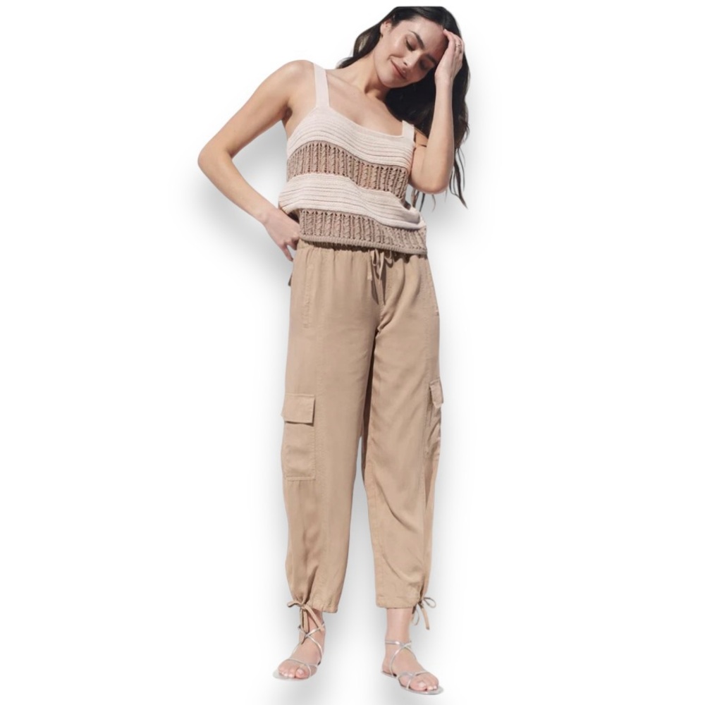 Splendid Nicola Knit Tank Top Size Medium White Tan Stripe Square Neck NWT